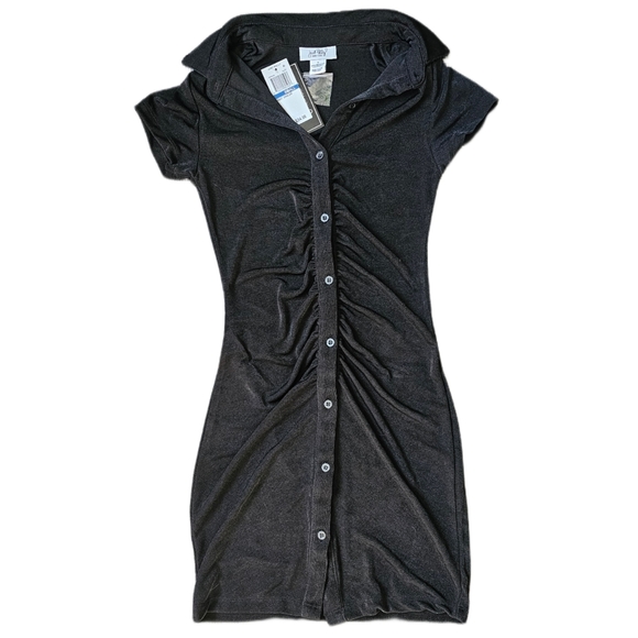 Just Polly Juniors' Ruched Button-down Dress In Black Small NWT - Picture 2 of 3